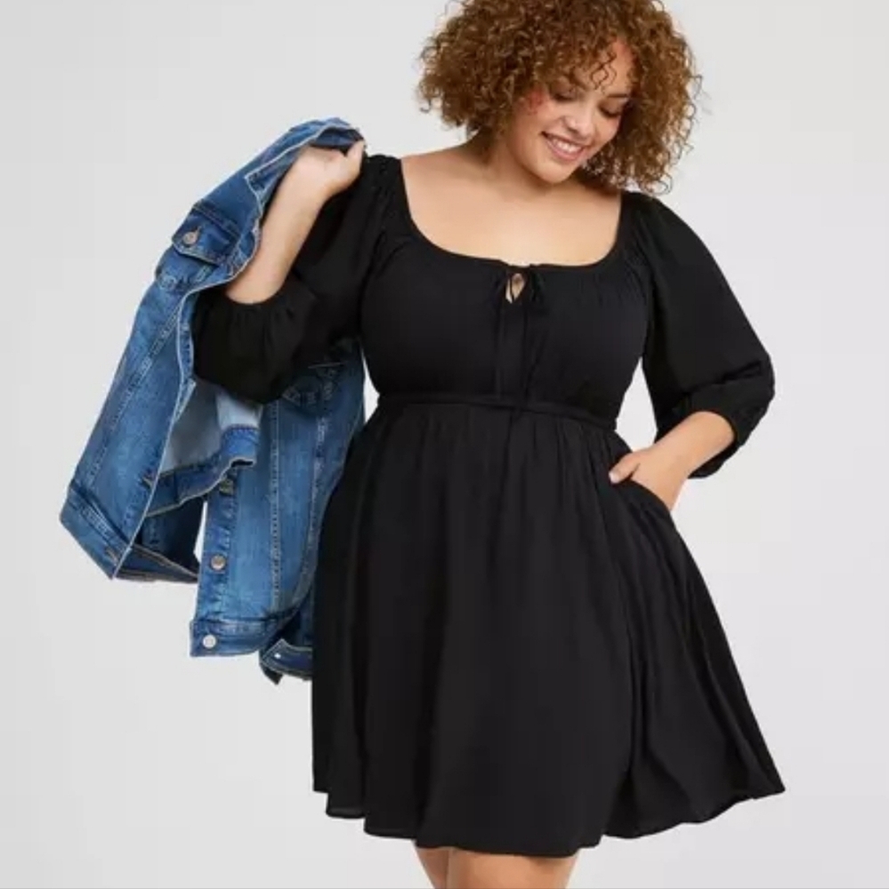 Torrid Mini 3/4 Sleeve Tie Front Detail Babydoll Dress